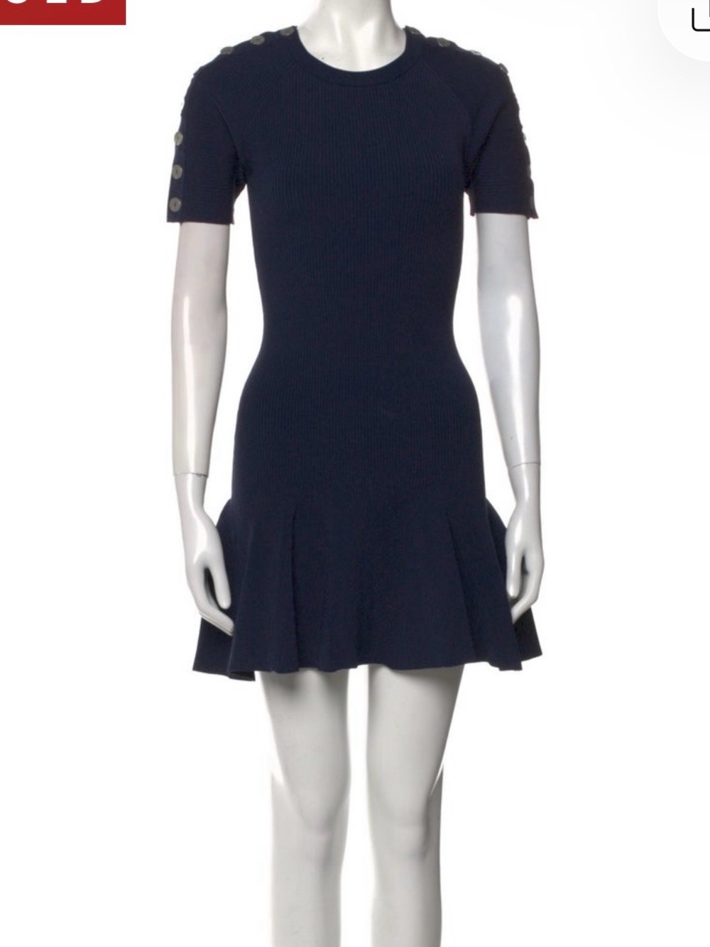 Jonathan Simkhai Navy Button-Sleeve Flared Mini Dress